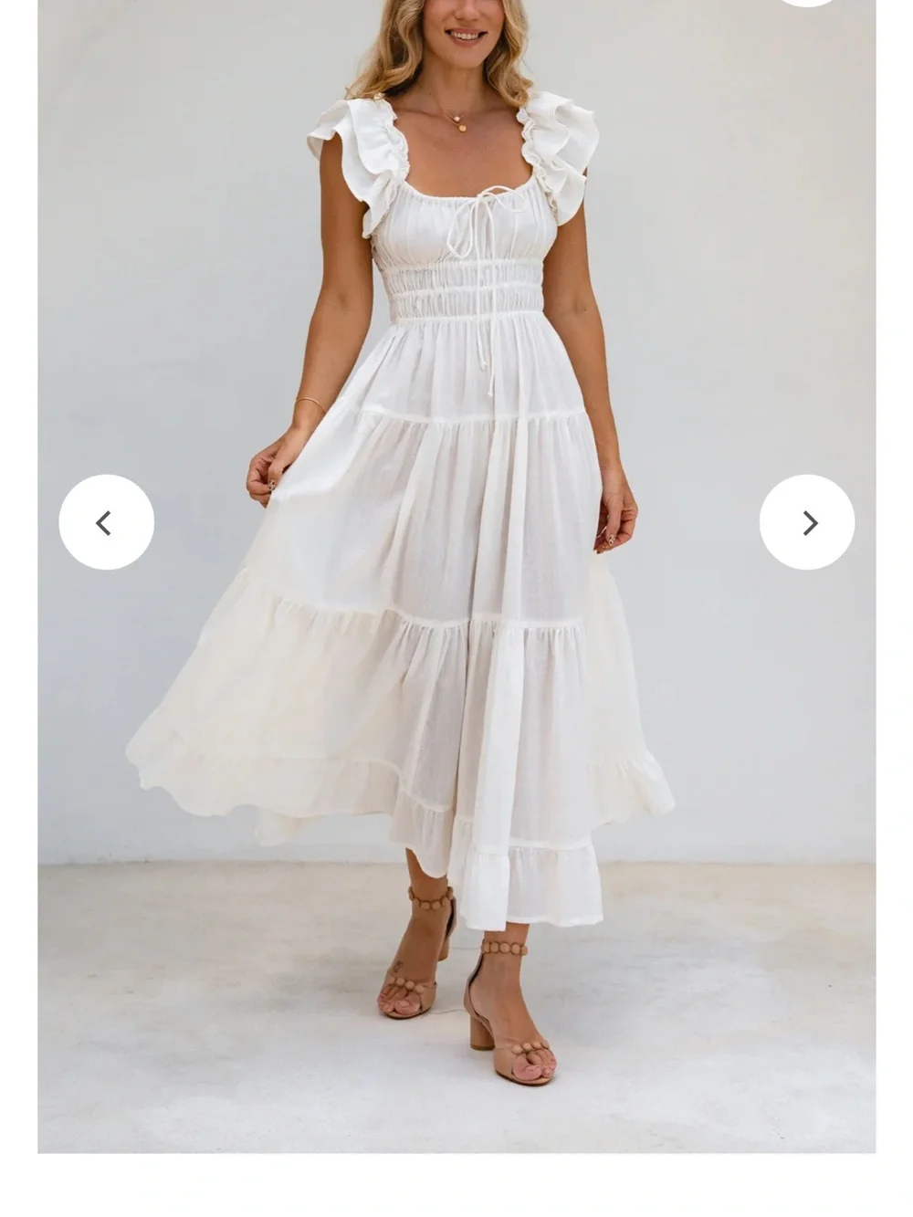 Bali Elf Aura White Ruffle Sleeve Smocked Maxi Dress - Picture 1 of 5